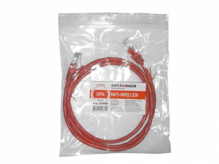 Патч-корд UTP4 cat 5e, 1,0м, ВС, LSZH, красный, литой коннектор NETKO Optima-1