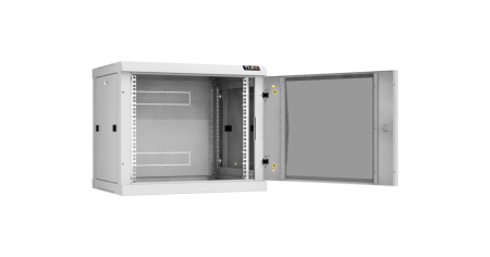 Настенный разборный шкаф Classic 19",9U,стекл.дверь,600х503х450мм,2 пары монтажных направл,RAL 7035-1