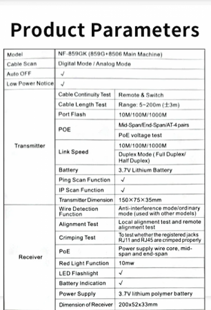 Многофункциональный кабельный тестер Noyafa NF-859GK-16