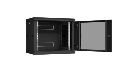 Настенный разборный шкаф Classic 19",9U,стекл.дверь,600х503х450мм,2 пары монтажных направл,RAL 9004-1