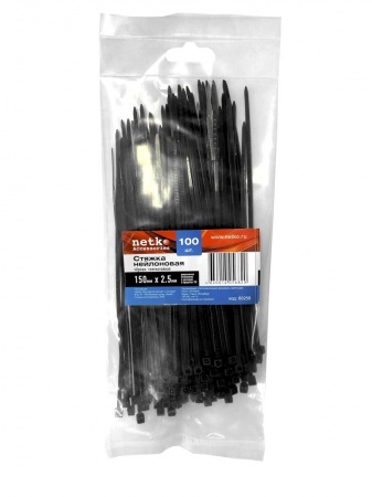 Стяжка нейлоновая 150*2,5 / 100 шт / светостойкая (черная), NETKO Optima "SZ"-1