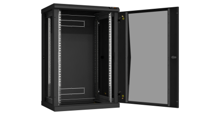 Настенный разборный шкаф Classic 19",18U,стекл.дверь,600х904х450мм,2 пары монтажных направл,RAL 9004-1