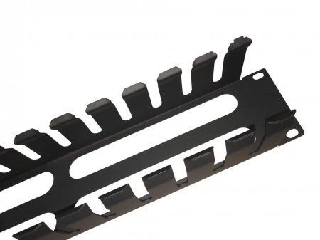 Кабельный органайзер 19", 2U, металлический, с металл. крышкой, металл. кольца, черный "SB"-3