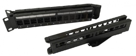 Модульная патч-панель 19", 24 порта, угловая, 1U, для неэкран. модулей Keystone Jack,с задн.каб.орг.-0