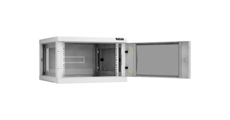 Настенный разборный шкаф Classic 19",6U,стекл.дверь,600х370х600мм,2 пары монтажных направл,RAL 7035-2