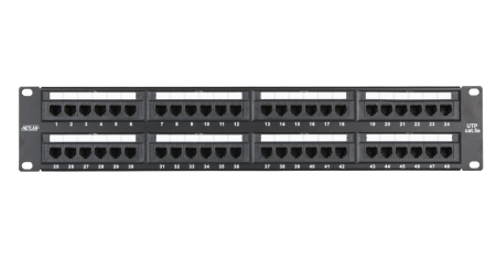 Коммутационная панель NETLAN 19", 2U, 48 портов, Кат.5e, неэкранированная, черная-0