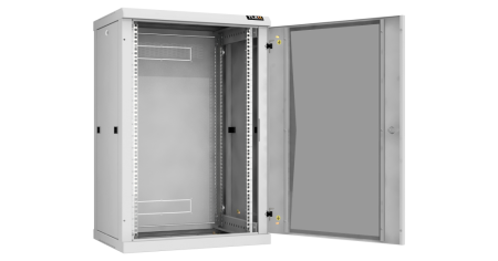 Настенный разборный шкаф Classic 19",18U,стекл.дверь,600х904х450мм,2 пары монтажных направл,RAL 7035-2