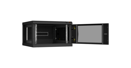 Настенный разборный шкаф Classic 19",6U,стекл.дверь,600х370х600мм,2 пары монтажных направл,RAL 9004-2