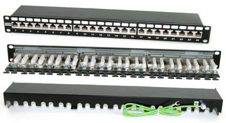 Патч-панель 19", 1U, 24 порта RJ-45 полн. экран., категория 6A, Dual IDC-0