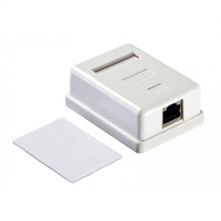 Розетка компьютерная внешняя экранированная 1х RJ45, экран, cat.5е, Krone тип, белая-0