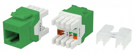 Вставка Keystone Jack RJ-45(8P8C), категория 6a (10G), тип 180 градусов, зеленая-0