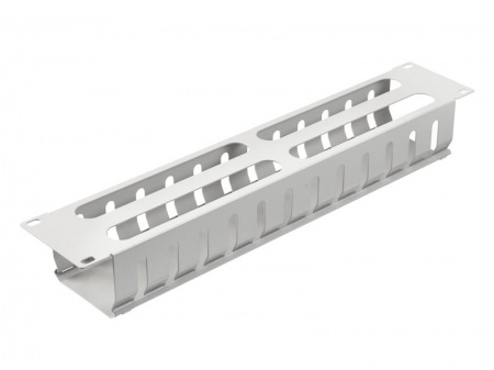 Кабельный органайзер 19", 2U, металлический, с металл. крышкой, металл. кольца, серый "SB"-0