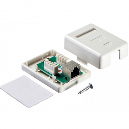 Розетка компьютерная внешняя экранированная 1х RJ45, экран, cat.5е, Krone тип, белая-1