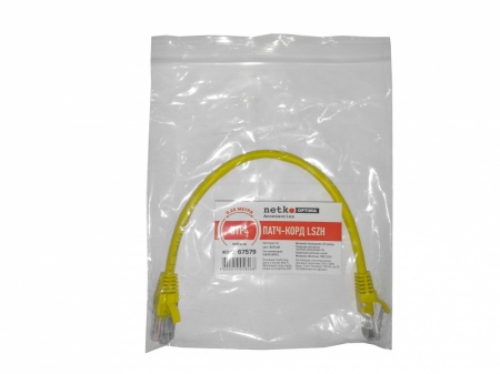 Патч-корд UTP4 cat 5e, 0,25м, ВС, LSZH, желтый, литой коннектор NETKO Optima-1