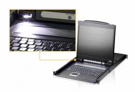 Консоль управления ATEN CL1308N-ATA-RG с KVM-переключателем, 8 портов VGA, PS/2-USB, Single Rail, 19-1