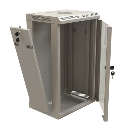 Шкаф настенный 10'', 6U, 366,5х390х300, дверь стекло, открывающиеся стенки, цвет серый (RAL 7035)-5