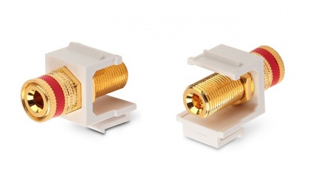 Вставка формата Keystone Jack с коннектором Binding Post (красный), Hex. type, gold plated, ROHS,бел-0