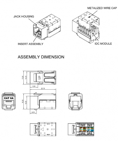 Вставка Keystone Jack RJ-45(8P8C), категория 6A, 110 IDC, заделка с помощью NE-TOOL, оранжевая-0