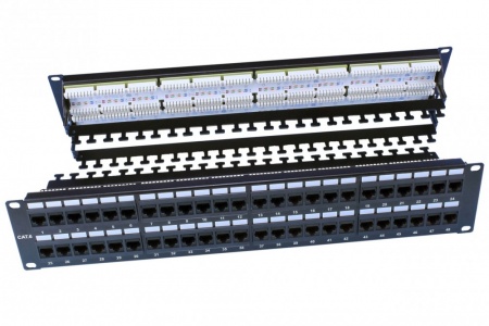 Патч-панель 19", 2U, 48 портов RJ-45, кат.6, Dual IDC, ROHS, черный (задн. каб. организатор в компл)-0