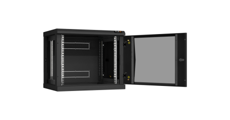 Настенный разборный шкаф Classic 19",9U,стекл.дверь,600х503х450мм,2 пары монтажных направл,RAL 9004-2