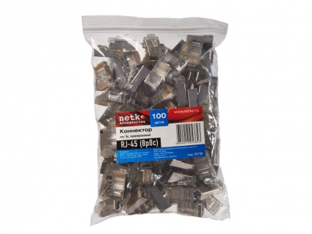 Коннектор RJ45 (8p8c) cat.5е, экранированный, нож с 2-мя зубцами, 100шт, NETKO Optima-3