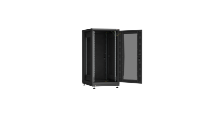 Напольный шкаф PRACTICAL, 19", 24U, стеклянная дверь, Ш600хВ1210хГ800мм, в разобранном виде, черный-1