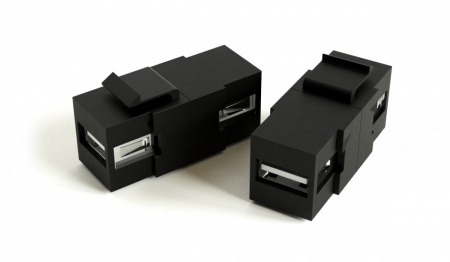 Вставка формата Keystone Jack с проходным адаптером USB 2.0 (Type A), ROHS, черная-0