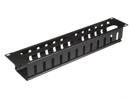 Кабельный органайзер 19", 2U, металлический, с металл. крышкой, металл. кольца, черный "SB"-0
