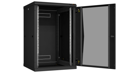 Настенный разборный шкаф Classic 19",18U,стекл.дверь,600х904х600мм,2 пары монтажных направл,RAL9004-1