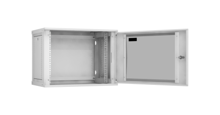 Настенный разборный шкаф Lite 19",9U,стекл.дверь,600х436х350мм,1 пара монтажных направл,RAL 7035-1