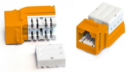 Вставка Keystone Jack RJ-45(8P8C), категория 6, 110 IDC, заделка с помощью E-TOOL, оранжевая-0