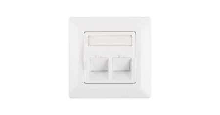 Лицевая панель со вставкой NIKOMAX,немецкий формат,80x80,2 порт,под Keystone,подрамник,шторка,наклон-0