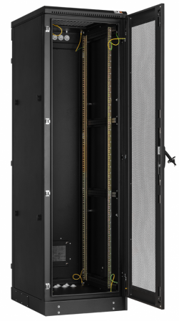 Напольный шкаф Classic 19",24U,перф.дверь,бок.цельнометалл.стенки и зад.дверь,600х1280х800,RAL9005-0