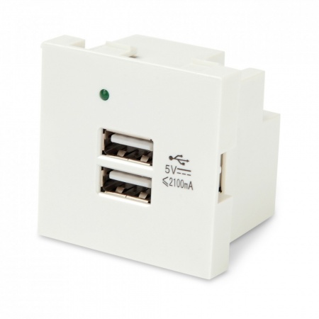 Модуль розетки USB для зарядки, 2 порта, 2М, 4.2А, 5В, 45x45мм, белый-0