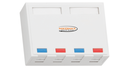 Корпус настенной розетки NIKOMAX, 4 порта, под модули-вставки типа Keystone, со шторками, белый-0
