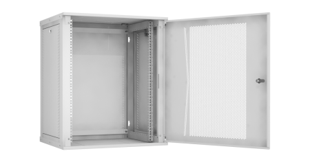 Настенный разборный шкаф Lite 19",15U,перфор.дверь,600х703х450мм,1 пара монтажных направл,RAL 7035-1