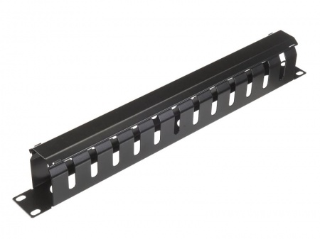 Кабельный органайзер 19", 1U, металлический, с металл. крышкой, металл. кольца, черный "SB"-1