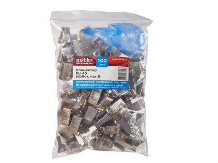 Коннектор RJ45 (8p8c) cat.6, экранированный, со вставкой, нож с 3-мя зубцами, NETKO Expert-2