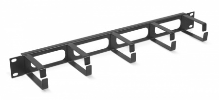 19" Горизонтальный кабельный органайзер NTSS, 1U с окошками, 5 колец глубиной 65 мм, металл, RAL9005-0