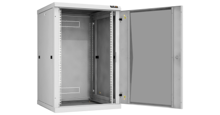 Настенный разборный шкаф Classic 19",18U,стекл.дверь,600х904х600мм,2 пары монтажных направл,RAL 7035-1