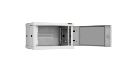 Настенный разборный шкаф Classic 19",6U,стекл.дверь,600х370х450мм,2 пары монтажных направл,RAL 7035-1