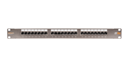 Коммутационная панель NIKOMAX 19", 1U, 24 порта, Кат.5e, полный экран, с органайзером, металлик-0