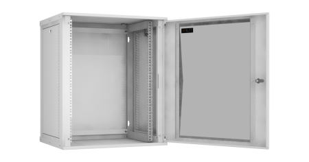 Настенный разборный шкаф Lite 19",15U,стекл.дверь,600х703х450мм,1 пара монтажных направл,RAL 7035-2