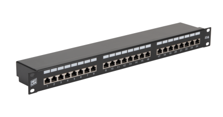 Коммутационная панель NETLAN 19", 1U, 24 порта, Кат. 6, экранированная, черная-0