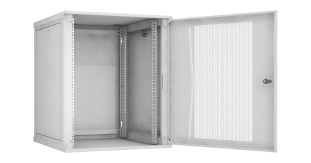 Настенный разборный шкаф Lite 19",15U,перфор.дверь,600х703х600мм,2 пары монтажных направл,RAL 7035-1
