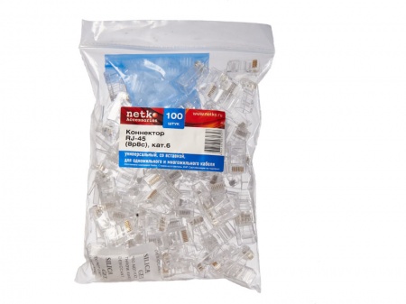 Коннектор RJ-45 (8p8c) cat.6, нэкранированный, со вставкой, нож с 3-мя зубцами, NETKO Expert-1