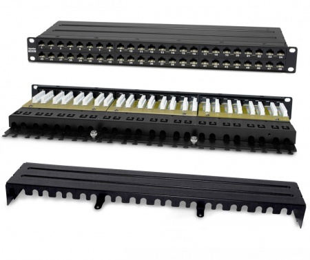 Патч-панель высокой плотности 19", 1U, 48 портов RJ-45, неэкранированная, категория 6A, Dual IDC-0