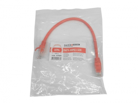 Патч-корд UTP4 cat 5e, 0,25м, ВС, LSZH, красный, литой коннектор NETKO Optima-1