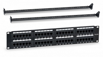 WRline WR-PL-48-C5E-D Патч-панель 19 (2U), 48 портов RJ-45, категория 5e, Dual IDC, с задним кабельным организатором, цвет черный