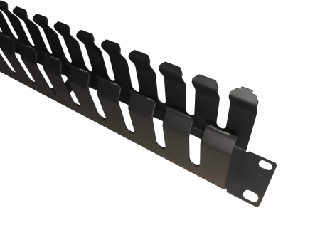 Кабельный органайзер 19", 1U, металлический, с металл. крышкой, металл. кольца, черный "SB"-3